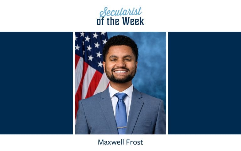 A photo of Maxwell Frost with the title of Secularist of the Week