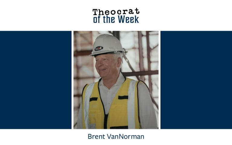 A photo of Brent VanNorman with the title theocrat of the week